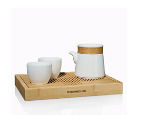 Conjunto de Chá Porsche Bege em Porcelana e Bambu