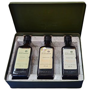 Kit 3 Azeites Extra Virgem Zuccardi 250ml. Lata Verde para Presente