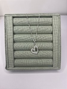 Colar Dois Corações Zirconias e Bolinhas entrelaçados