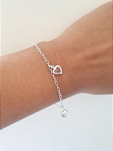 Pulseira Coração Cristal Rosa