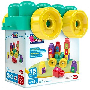 Blocos De Montar Blocolândia 15 Peças E Adesivos MK390 Pre