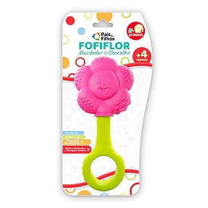 Mordedor Chocalho Florzinha Fofiflor Pais e filhos Cor Rosa