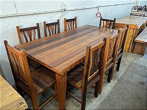 Mesa de Jantar em Madeira de Demolição com 8 Cadeiras 2,00m x 1,00m