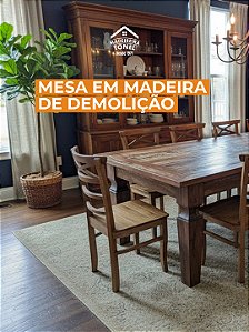 Mesa em Madeira de Demolição 300x120 com 10 Cadeiras