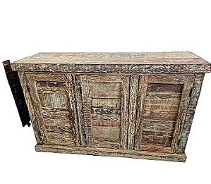 Buffet 3 Portas com Resíduos Branco em Madeira de Demolição Peroba Rosa 150x50x92