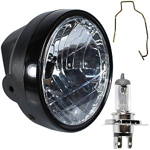 Farol completo CG150 Titan Sport 2004 a 2008 aro preto com lâmpada bloco globo optico