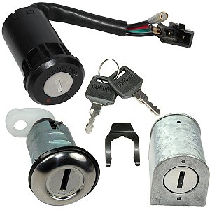 Kit conjunto travas chave ignição Pop100 2007 a 2015 contato trava guidão banco 3 peças