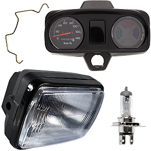 Farol com painel completo CG125 Titan Today Cargo 1989 a 1999 aro preto com lâmpada bloco globo optico