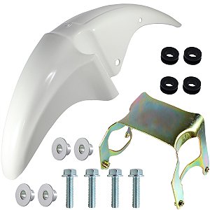 Paralama dianteiro CG150 Titan Sport 2004 a 2008 branco com parafusos e suporte