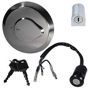 Kit conjunto travas chave ignição CG125 Titan 1995 a 1999 contato tampa do tanque trava guidão 3 peças