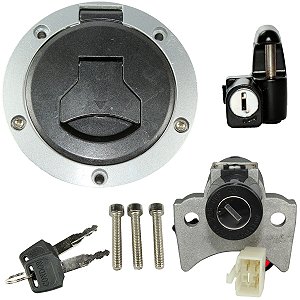 Kit conjunto travas chave ignição CG160 Fan Titan Start 2018 a 2021 contato tampa do tanque trava capacete 3 peças