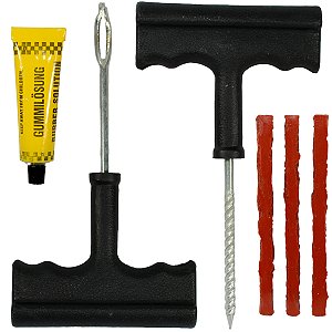 Kit de conserto reparo macarrão remendo para pneu sem câmara bike moto carro com chave