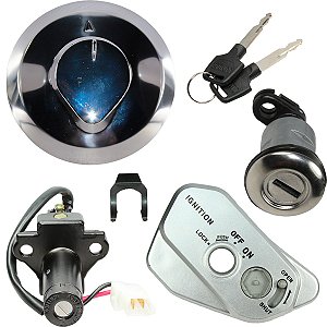 Kit conjunto travas chave ignição NX400 Falcon 2013 a 2015 contato trava guidão banco tampa tanque 4 peças