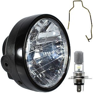 Farol completo CG125 Titan Fan 2000 a 2013 aro preto com lâmpada led bloco globo optico
