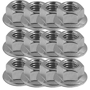 Porca M10 sextavada com flange 12 unidades chave 14mm
