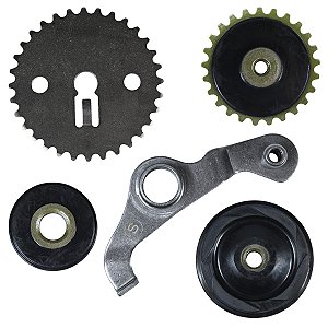 Kit tensor roldana coroa engrenagem corrrente de comando Biz110 Pop110 5 peças