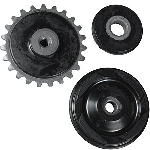 Kit tensor roldana coroa engrenagem corrrente de comando Biz110 Pop110 3 peças