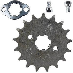 Pinhão de transmissão relação 17 dentes 428 YS150 Fazer YBR150 Factor XTZ150 Crosser YBR125I Factor com trava e parafuso