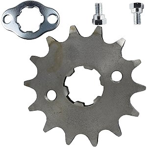 Pinhão de transmissão relação 14 dentes 428 YS150 Fazer YBR150 Factor XTZ150 Crosser YBR125I Factor com trava e parafuso