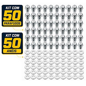 Kit 50 bujão cárter óleo CG125 CG150 CG160 YBR125 CRF250F Bros ML125 RD135 todos os modelos com arruela de alumínio