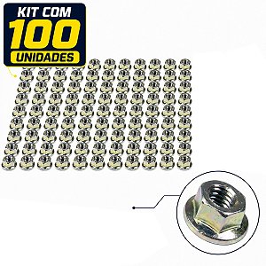 Kit 100 porca M8 sextavada com flange chave 12 zincada