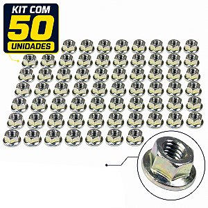 Kit 50 porca M8 sextavada com flange chave 12 zincada