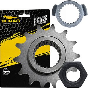 Pinhão de transmissão relação 13 dentes 428 YS250 FZ250 Fazer 2006 em diante XTZ250 Lander 07/08 com trava e porca Durag