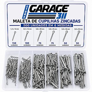 Maleta caixa de cupilha contrapino trava eixo engate grampo zincadas com 500 peças 6 medidas