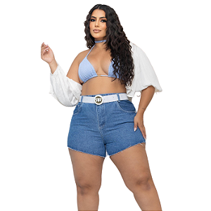SHORT PLUS SIZE B/F C/CINTO BRANCO REF-9538 TAM- 46 AO 52