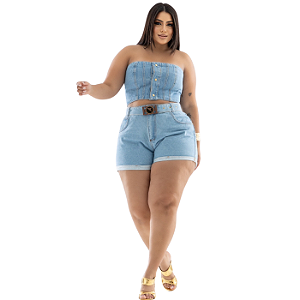 SHORT PLUS SIZE C/FAIXA FIV/MARROM REF-9526 TAM 46 ao 52