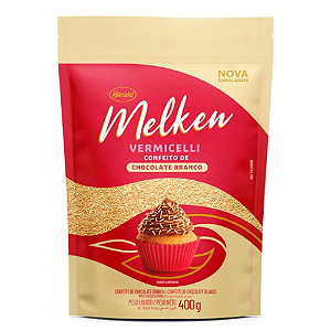 Confeito Granulado Melken Vermicelli Sabor Chocolate Branco - Embalagem com 400G