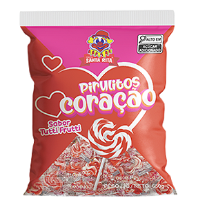 Pirulito De Coração Sabor Tutti-Frutti - Pacote com 650G