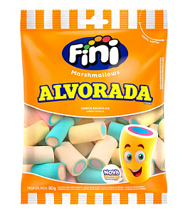Marshmallow Fini Alvorada Colorido Sabor Baunilha - Embalagem com 80G