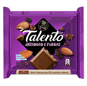 Chocolate Talento Amêndoas e Passas - Embalagem com 85G