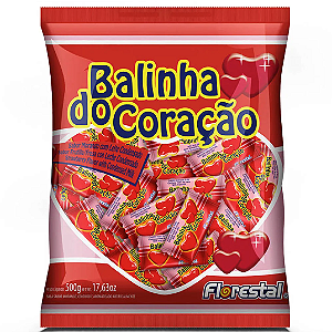 Bala Dura Florestal Coração Sabor Morango - Embalagem com 500G