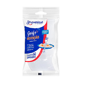 Garfo Refeição Strawplast Cor Branco - Embalagem com 50 UN