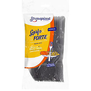 Garfo Forte Strawplast Cor Preto - Embalagem com 20 UN