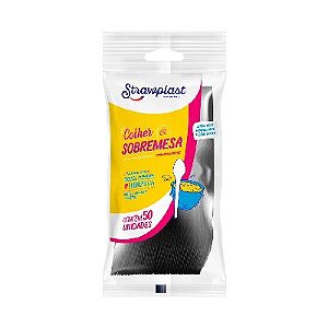 Colher Sobremesa Strawplast Cor Preto - Pacote com 50 UN