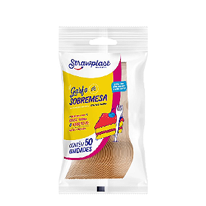 Garfo Sobremesa Strawplast Cor Dourado - Embalagem com 50 UN