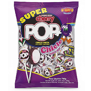 Pirulito Super Cherry Cereja Preta - Pacote com 750G