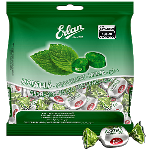Bala Dura Recheada Erlan Sabor Hortelã - Embalagem com 500G