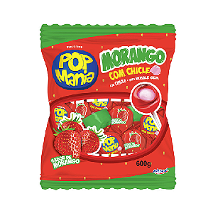Pirulito Pop Mania Chicle Morango - Pacote com 600G