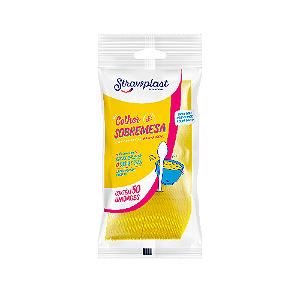 Colher Sobremesa Strawplast Cor Amarela - Embalagem com 50 UN