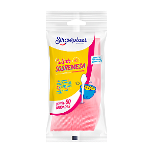 Colher Sobremesa Strawplast Cor Rosa - Embalagem com 50 UN