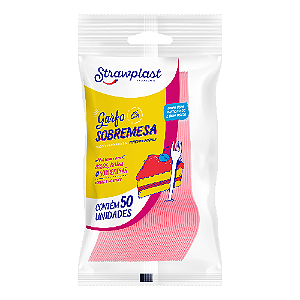 Garfo Sobremesa Strawplast Cor Rosa - Embalagem com 50 UN
