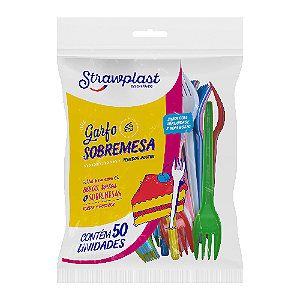 Garfo Sobremesa Strawplast Sortido - Pacote com 50 UN