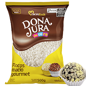 Flocos Macio Gourmet Dona Jura Sabor Chocolate Branco - Embalagem com 500G