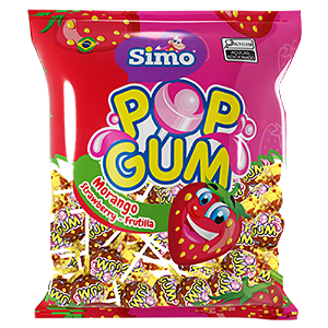 Pirulito Pop Gum Sabor Morango - Embalagem com 900G