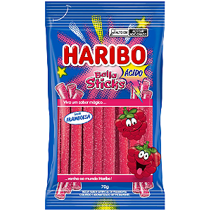 Bala Sticks de Gelatina Haribo Sabor Framboesa Ácido - Pacote com 70G