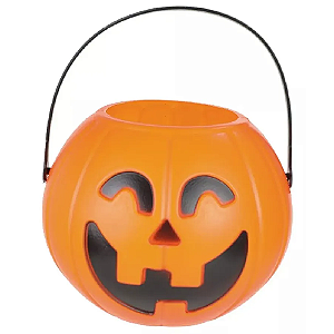 Baldinho em plástico Abóbora Halloween G 16cm